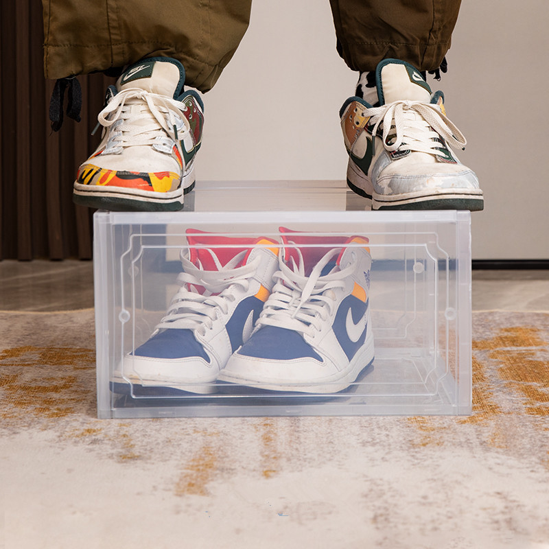 Clear Plastic Stackable Shoes Organizer with Magnetic Front Door Shoe Containers Sneaker Storage Box for Men Women