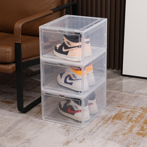 Clear Plastic Stackable Shoes Organizer with Magnetic Front Door Shoe Containers Sneaker Storage Box for Men Women