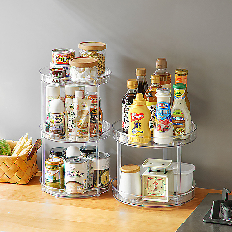 Clear Plastic Rotating Lazy Susan Kitchen Turntable Spice Organizer Rack Cabinet Storage Organizer for Spice