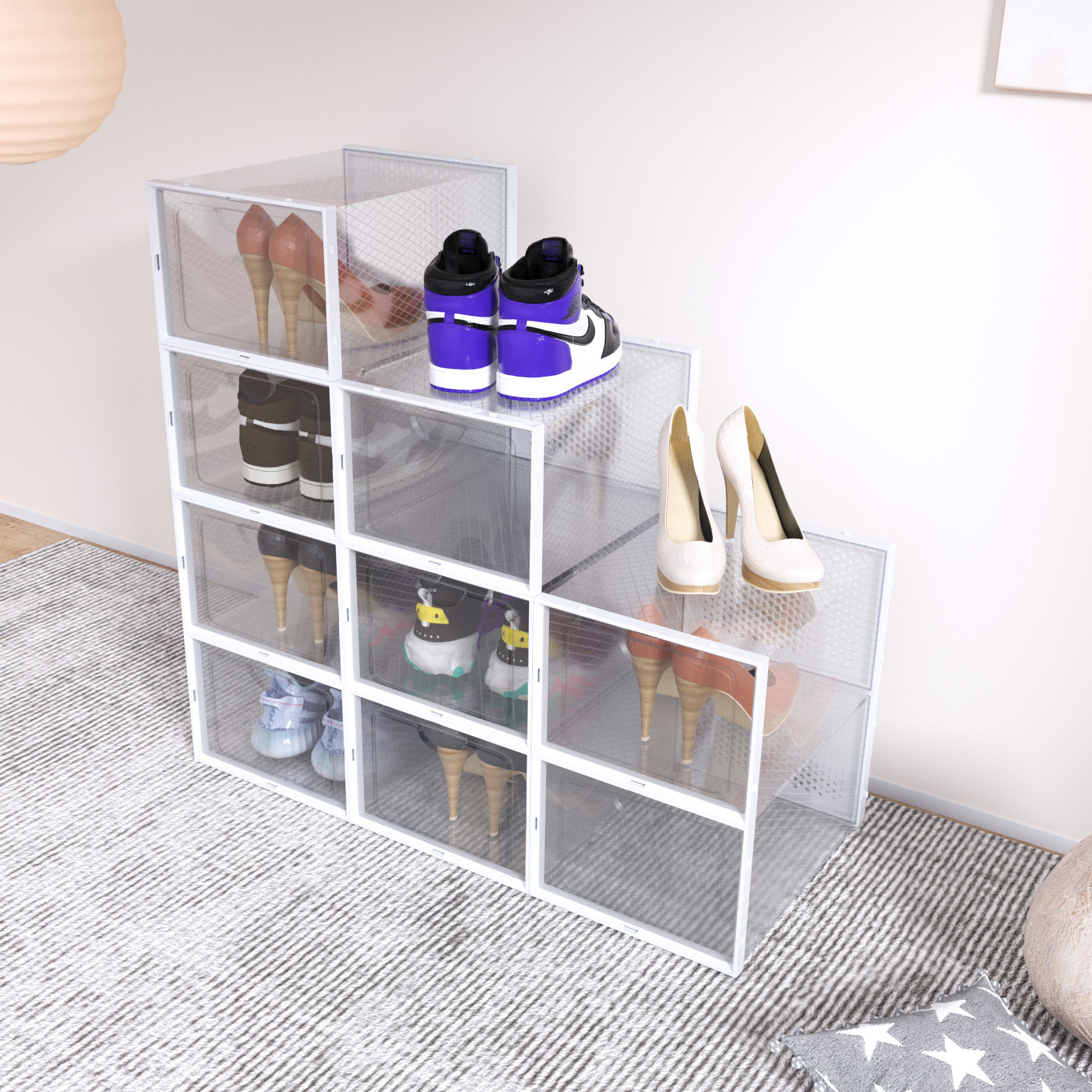 Plastic Sneaker Storage Women High Heel Shoe Storage Box Drop Front Door Storage Box for Shoe