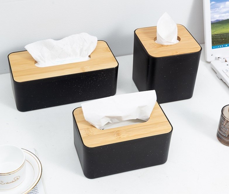 Bathroom Facial Napkin Box Holders, Table Clear Dryer Sheet Dispenser for Bathroom Plastic Tissue Box with Bamboo Lid