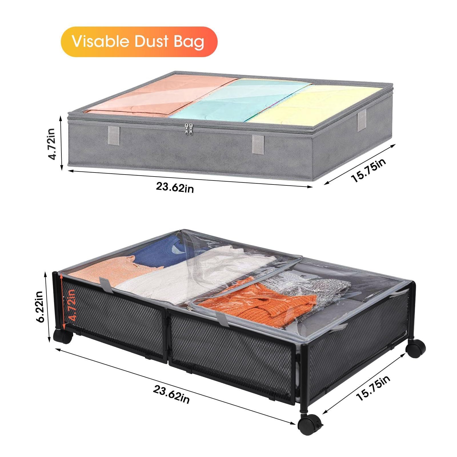 Metal Under Bed Storage With Wheels Storage Containers, Under Bed Shoe Foldable Bedroom Storage Organizer For Bedroom