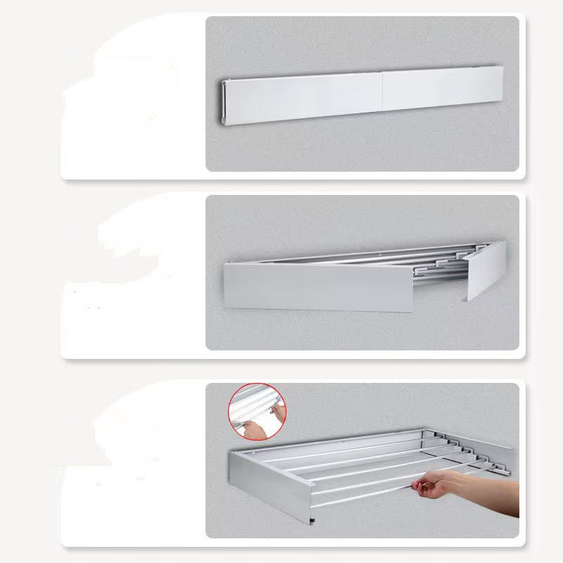 Wall Mounted Laundry Drying Rack, Retractable Clothes Drying Rack with Wall Template and Long Screwdriver Bit