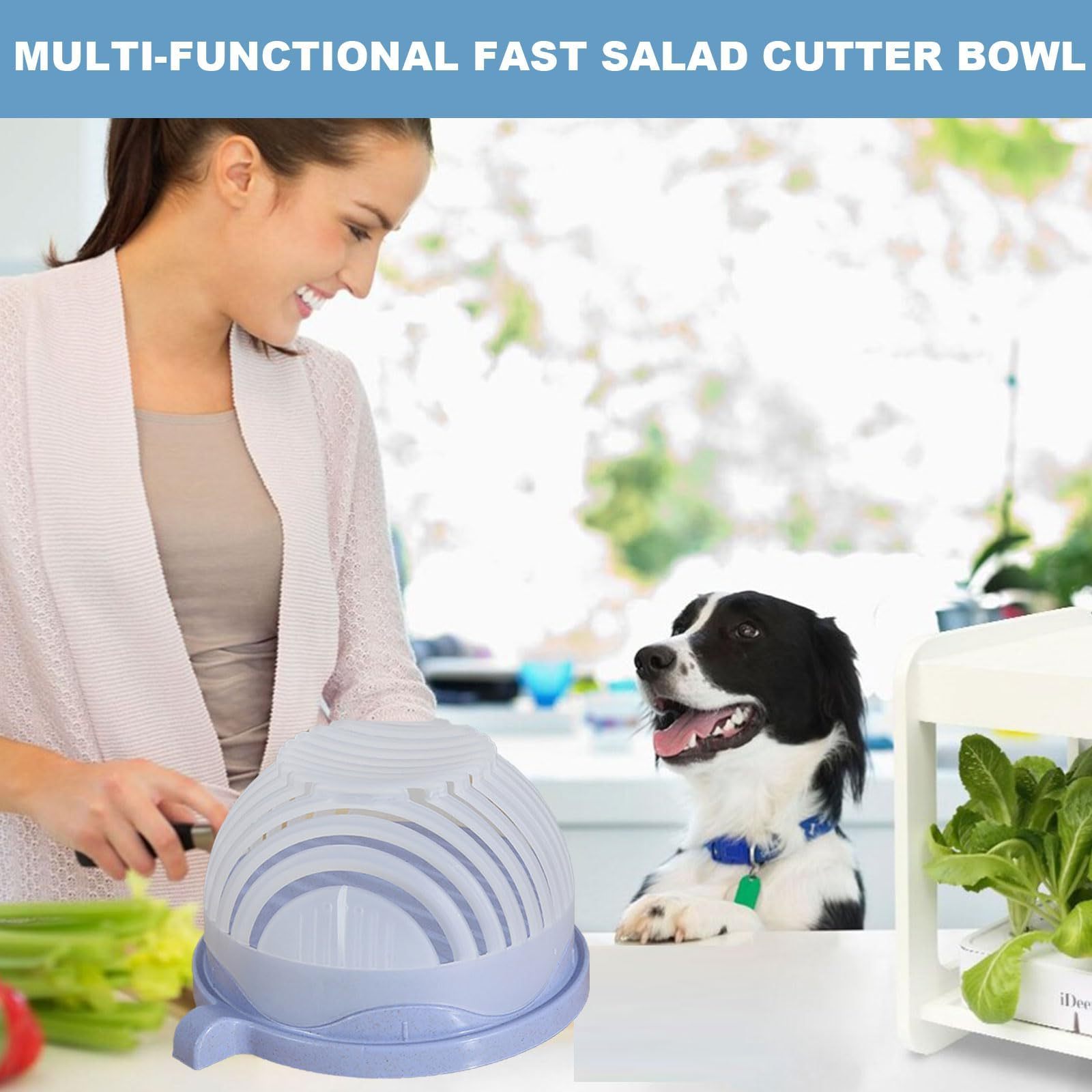 Salad Cutter Chopper Bowl Multi-Functional Fast Salad Cutter Bowl, Salad Cutter Bowl with Lid Fast Vegetable Cut Set