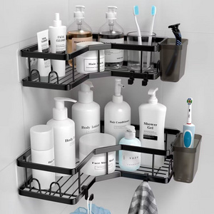 Corner Shower Caddy No Drill Wall Mounted Bathroom Shelves with Soap Tray,Toothbrush Holder and 4 Hooks