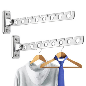 Stainless Steel Clothes Hanger Rack, Wall Mounted Folding Garment Hooks, Space Saver Clothing and Closet Rod Storage Organizer