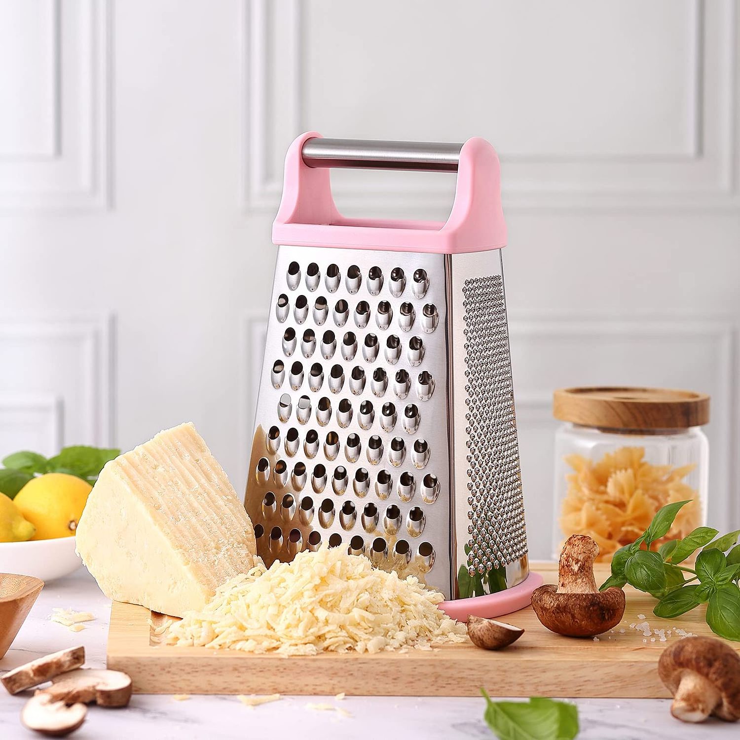 4 Sided Stainless Steel Professional Box Grater Best for Parmesan Cheese, Vegetables, Ginger