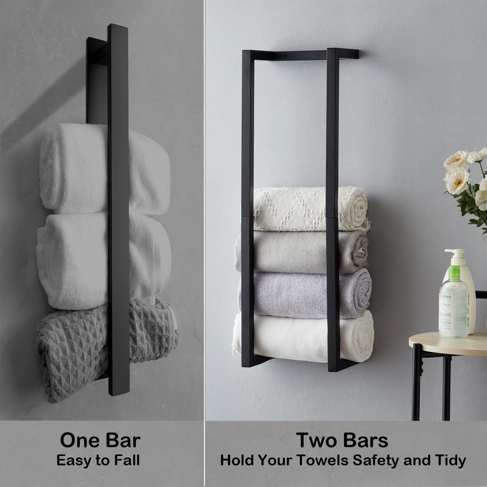 Towel Rack for Rolled Towels, Wall Mounted Metal Bathroom Organizer, Bath Towel Holder for Modern Small SpaceTowel Storage