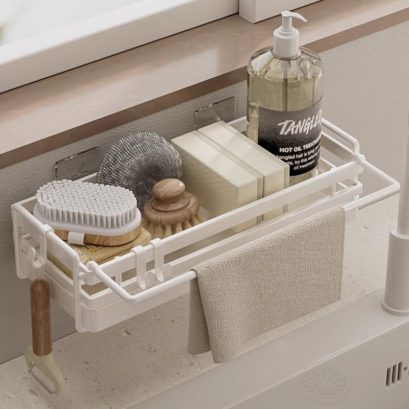 Shower Caddy Basket No Drilling Rustproof Wall Mounted Adhesive Shower Organizer  with Towel Bar for Kitchen Bathroom Storage