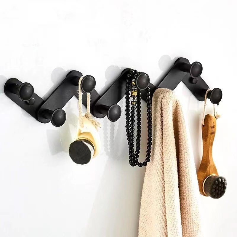 6/8 Hooks Wall Hanger Retractable Hanging Hook Space Aluminum Towel Coat Hook Bathroom Accessories