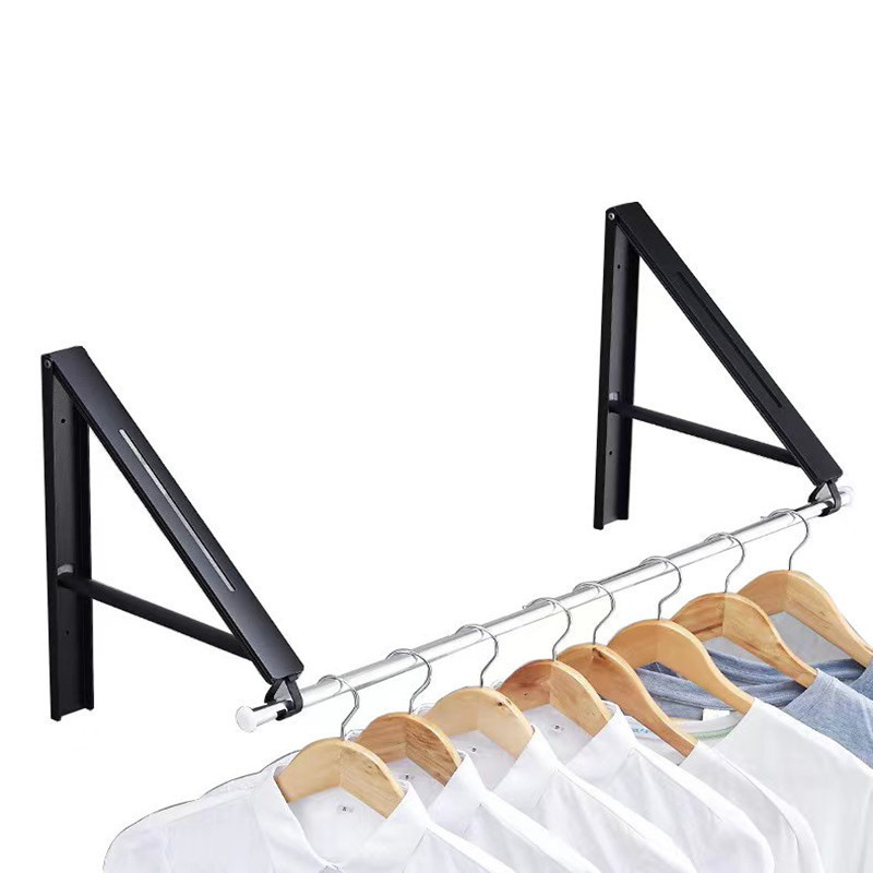 Double Foldable Clothing Rack w/Extension Rod, Wall-Mounted Retractable Clothes Hanger Small Collapsible Folding Garment Racks