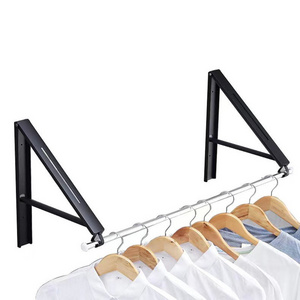 Double Foldable Clothing Rack w/Extension Rod, Wall-Mounted Retractable Clothes Hanger Small Collapsible Folding Garment Racks