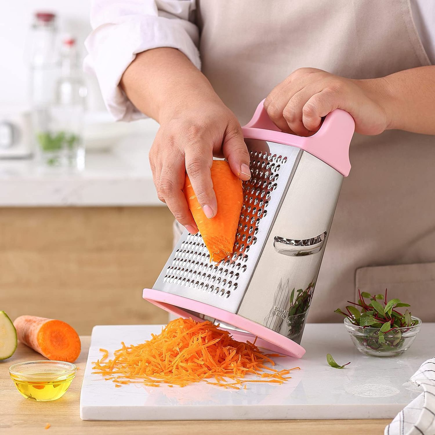 4 Sided Stainless Steel Professional Box Grater Best for Parmesan Cheese, Vegetables, Ginger