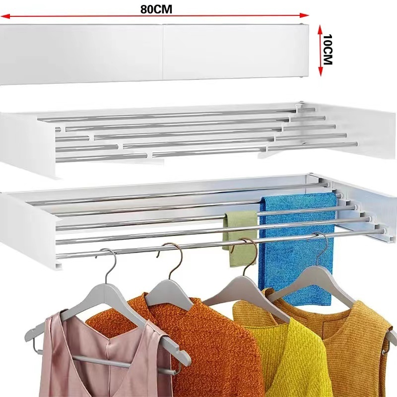 Wall Mounted Laundry Drying Rack, Retractable Clothes Drying Rack with Wall Template and Long Screwdriver Bit