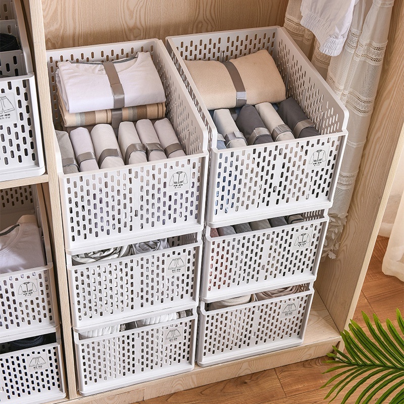 Stackable Wardrobe Storage Box, Plastic Drawer Organizer, Foldable Clothes Shelf Baskets, Folding Containers Bins Cubes