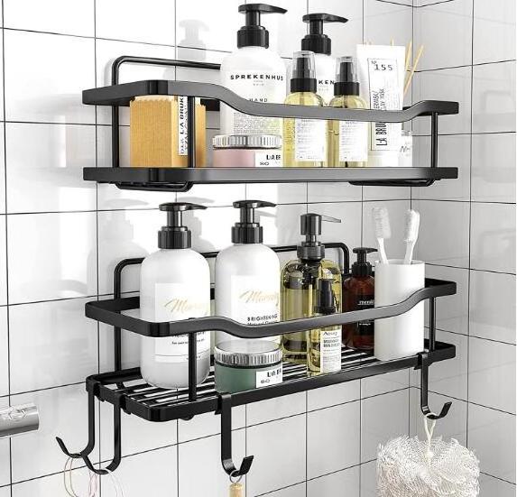 2 Pack Adhesive Shower Caddy No Drilling Rustproof Shower Organizer for Inside Shower & Kitchen Storage