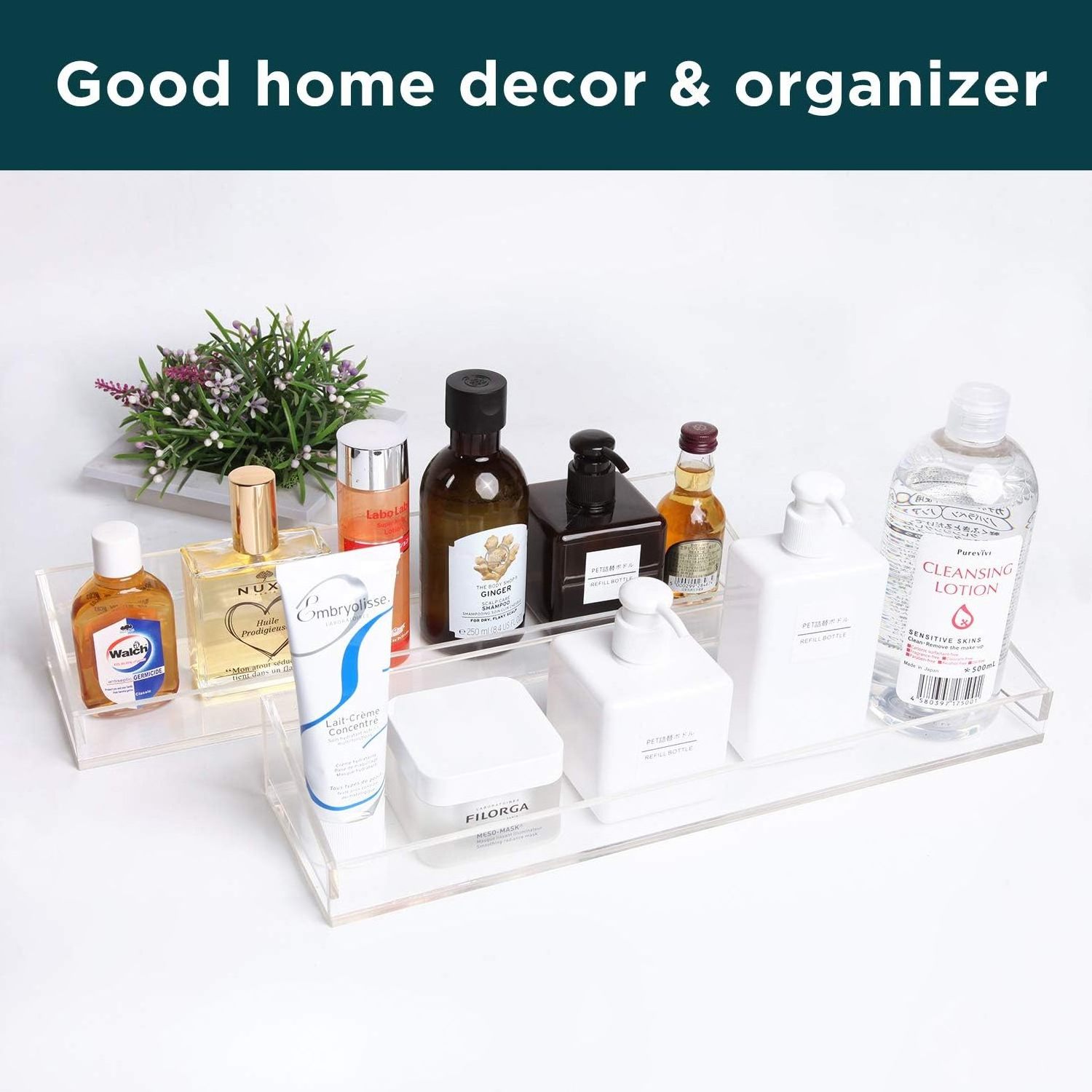 Clear Acrylic Shelf Organizer Adhesive Bathroom Shower Caddy Organizer Transparent No Drilling Wall Floating Shelves for Storage