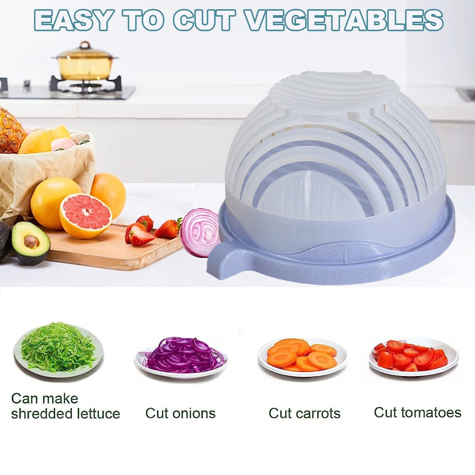 Salad Cutter Chopper Bowl Multi-Functional Fast Salad Cutter Bowl, Salad Cutter Bowl with Lid Fast Vegetable Cut Set