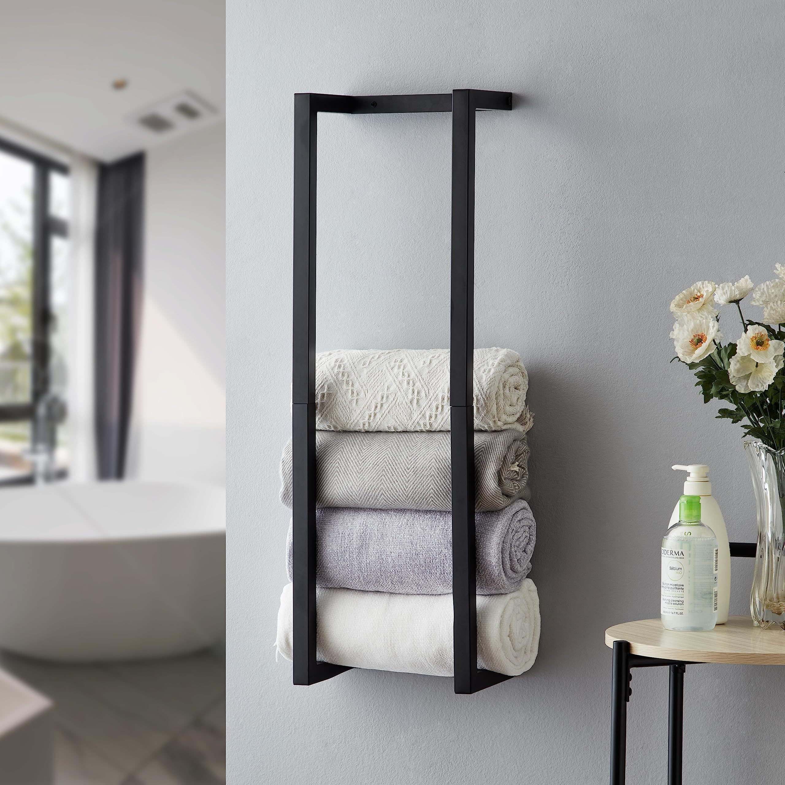 Towel Rack for Rolled Towels, Wall Mounted Metal Bathroom Organizer, Bath Towel Holder for Modern Small SpaceTowel Storage