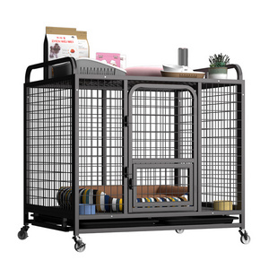 Advanced Bold Galvanized Pipe Dog Cage Strong Durable Top Storage Function Metal Dog Crate with Wheels