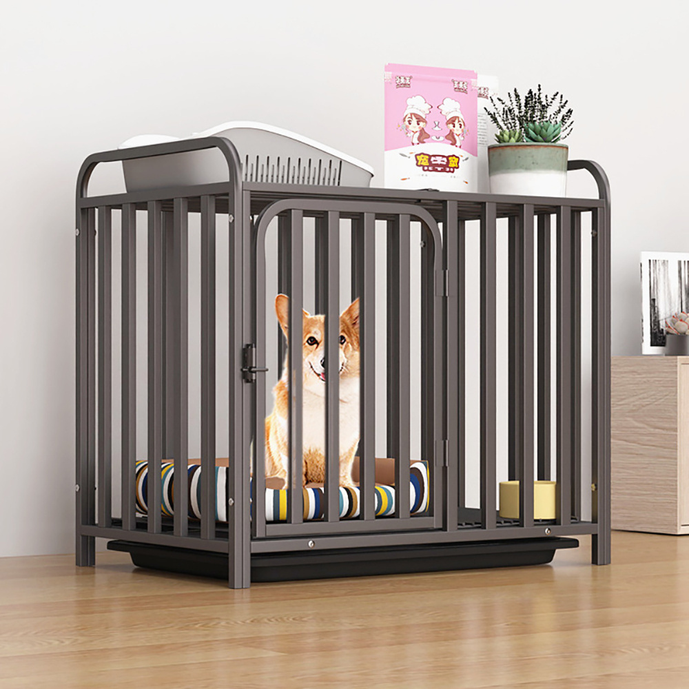 Advanced Bold Galvanized Pipe Dog Cage Strong Durable Top Storage Function Metal Dog Crate with Wheels