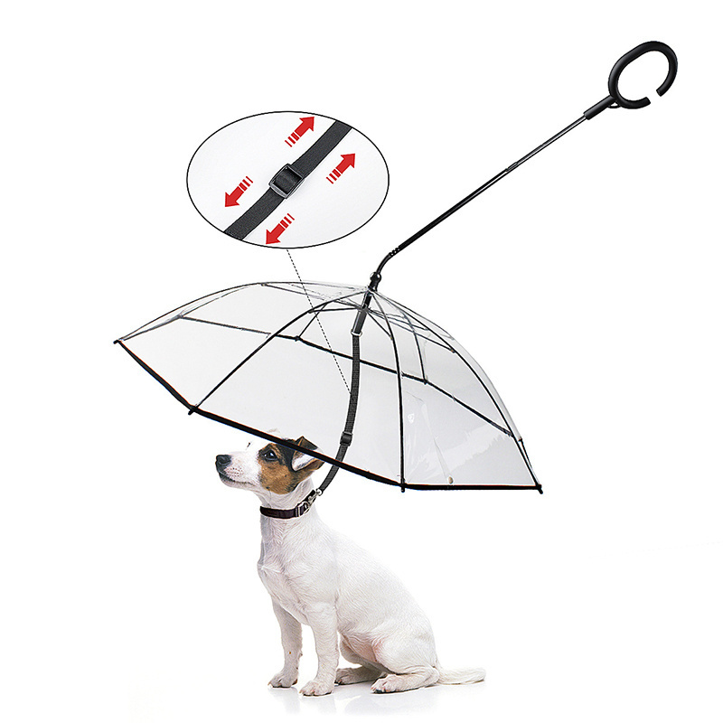 RTS Rainy day outdoor walking dog umbrella leash transparent adjustable C-type handle pet dog umbrella pet supplies