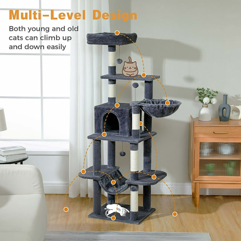 Large Cat Tree Condo Sisal Scratching Post Cat Tower Climbing Frame Large Hammock Perch Indoor Cats Toy