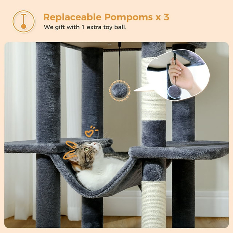 Large Cat Tree Condo Sisal Scratching Post Cat Tower Climbing Frame Large Hammock Perch Indoor Cats Toy