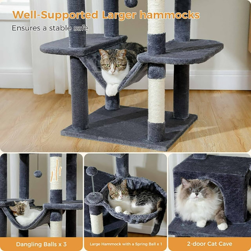 Large Cat Tree Condo Sisal Scratching Post Cat Tower Climbing Frame Large Hammock Perch Indoor Cats Toy