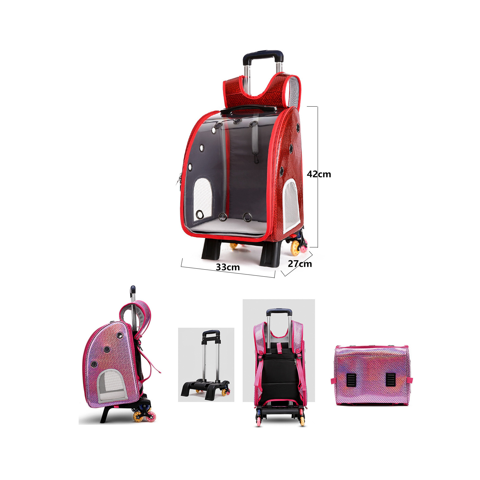 Transparent detachable pet outing travel portable aviation carrier backpack pet trolley case for dog cat with wheels