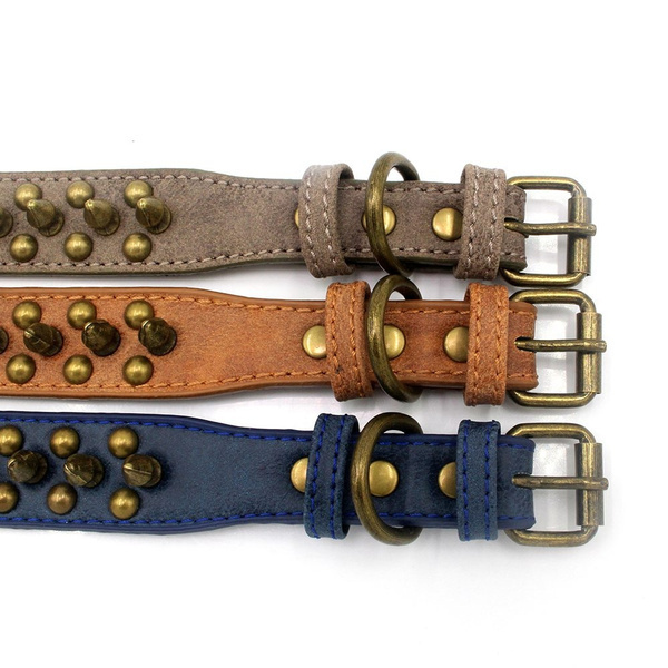 High quality factory custom LOGO adjustable Cool Spiked Rivet Studded PU Leather Dog Pet Collars For Small Medium Dogs