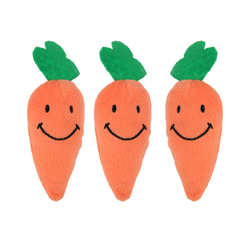 Wholesale custom LOGO Smiley face carrot shaped pet dog cat chew molar stick toy interactive squeak plush cotton toy