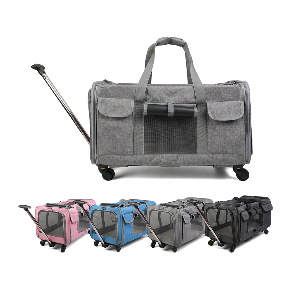 Pet outdoor travel portable detachable universal wheel folding dog bag multi-function trolley tug pet carrier bag for dog & cat