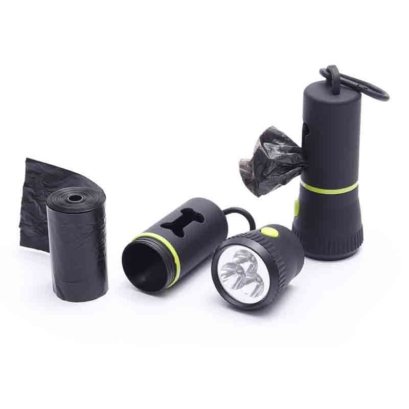 New 2 in 1 LED Flashlight Pet Dog Cat Waste Bag Dispenser Pet Poop Bag Dispenser with Built-in LED Flashlight and Clip for Leash