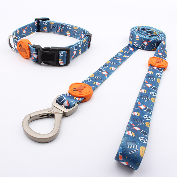 Eco-friendly comfortable custom national style pet supplies dog walking rope printing LOGO polyester heat transfer dog leash