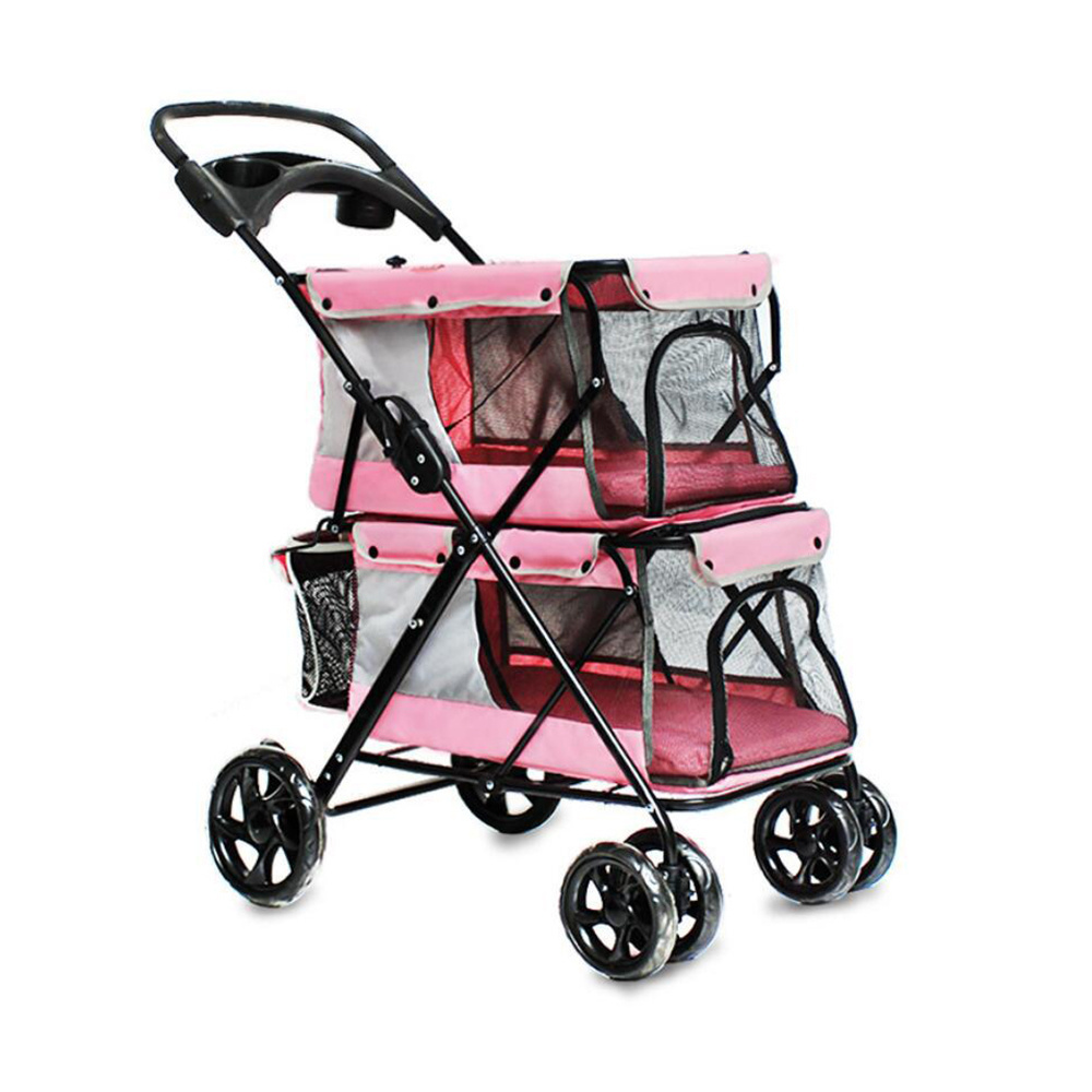 Hot selling outdoor travel large space four-wheeled pet dog trolley cage lightweight folding double-decker pet trolley