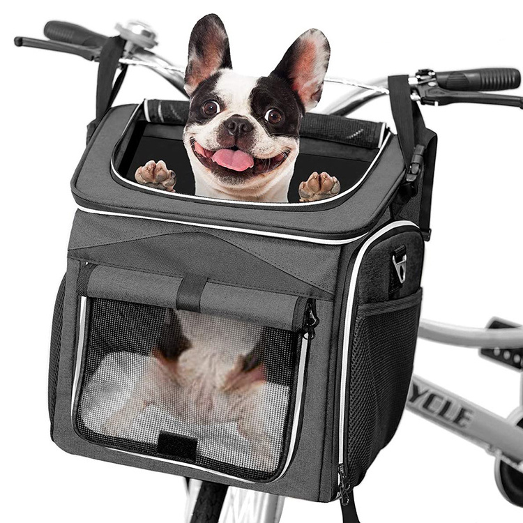 Durable waterproof pet dog outdoor traveling airline carrier shoulder bag night reflective safety bike basket pet carrier bag