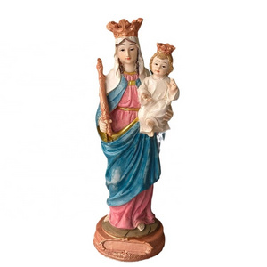 Customized Resin crown Virgin Mary holds torch and baby Jesus figurine statue decoration gift