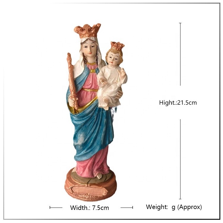 Customized Resin crown Virgin Mary holds torch and baby Jesus figurine statue decoration gift