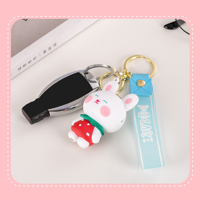 2024 Best Lighter Strawberry Rabbit Gas Open Fire Key Chain Lighter Refillable Special Girls Lighter Cigarette