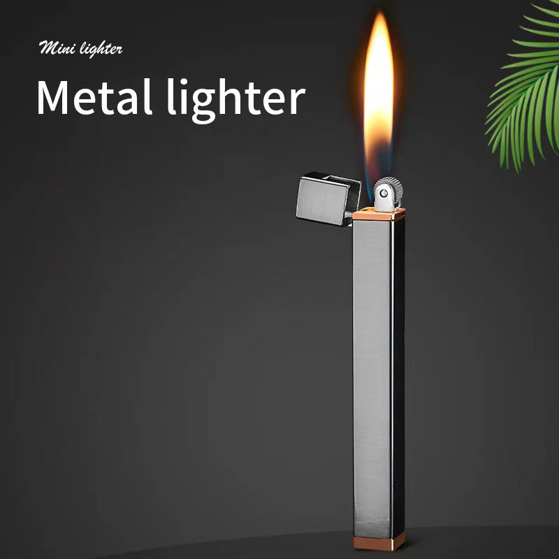 Mini Square Long Grinding Wheel Open Flame Windproof Lighters Metal Cool Lighter Minimalist Metal Lighter