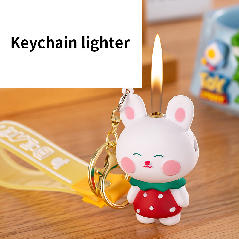 2024 Best Lighter Strawberry Rabbit Gas Open Fire Key Chain Lighter Refillable Special Girls Lighter Cigarette