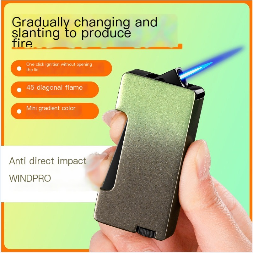 New inflatable windproof lighters Metal Gradient Color Side Pressing Single Jet Slanting Flame Butane Lighter