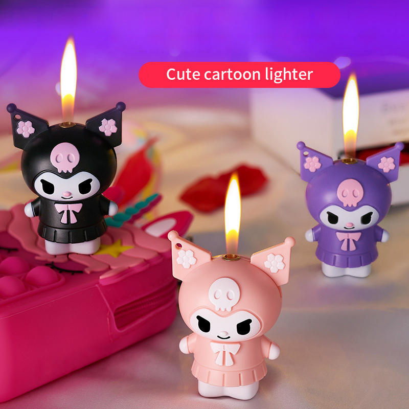 New Cartoon Kawaii Kuromi Figure Model Doll Gas Lighter Refillable Windproof Kuromi Lighter Cute Cartoon Anime Lighter