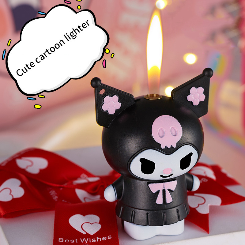 New Cartoon Kawaii Kuromi Figure Model Doll Gas Lighter Refillable Windproof Kuromi Lighter Cute Cartoon Anime Lighter