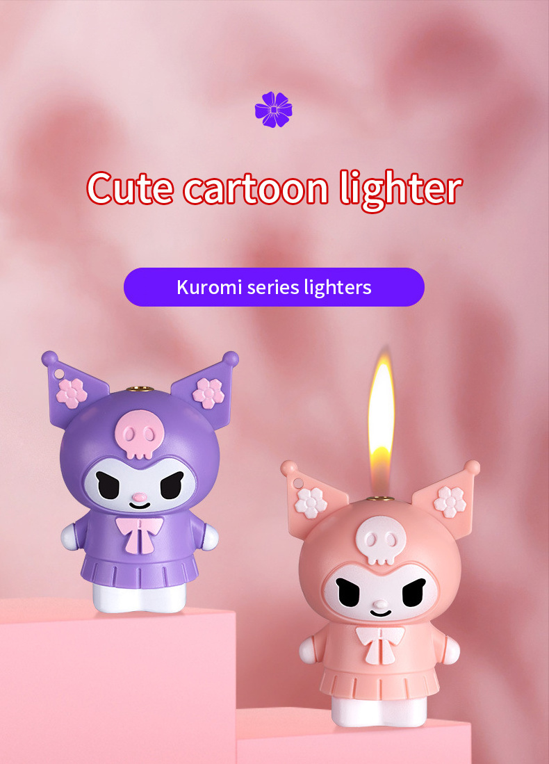 New Cartoon Kawaii Kuromi Figure Model Doll Gas Lighter Refillable Windproof Kuromi Lighter Cute Cartoon Anime Lighter