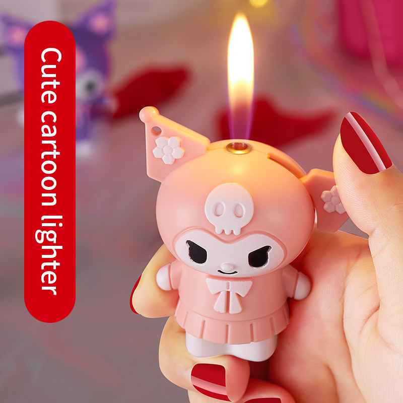 New Cartoon Kawaii Kuromi Figure Model Doll Gas Lighter Refillable Windproof Kuromi Lighter Cute Cartoon Anime Lighter