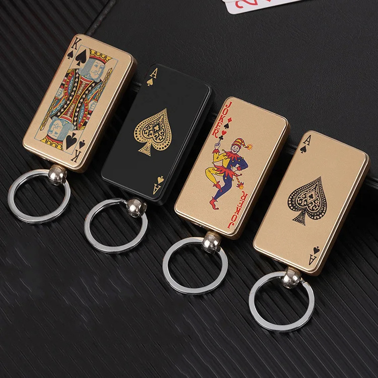 2024 Hot Selling Key Chain Poker Card Shaped Lighter Windproof Playing Card Lighter Cheap Playing Card Lighter