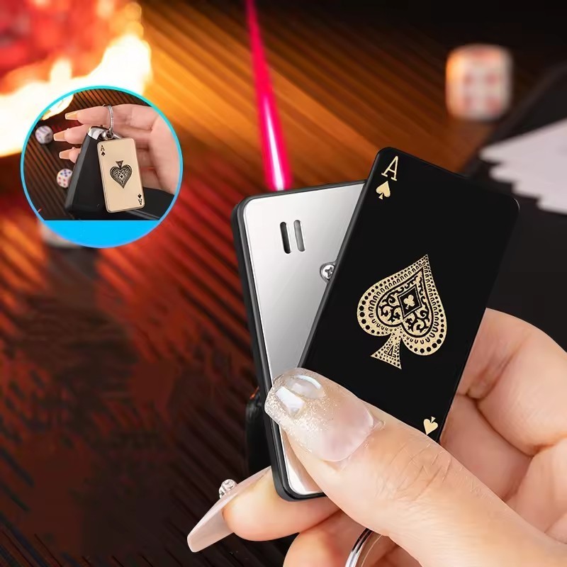 2024 Hot Selling Key Chain Poker Card Shaped Lighter Windproof Playing Card Lighter Cheap Playing Card Lighter