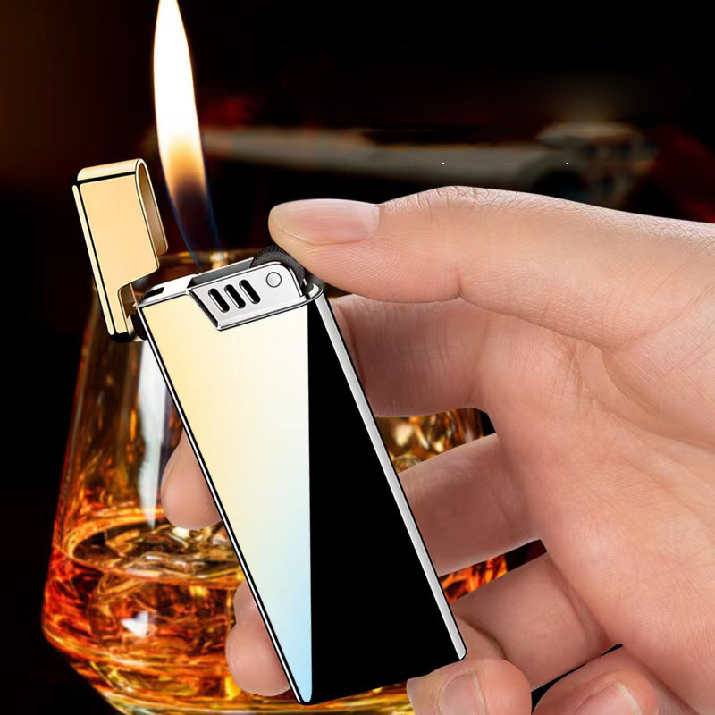 Wholesale Smoking Normal Lighter Slim Grinding Wheel Flame Ciggerate Lighter Metal Windproof Black Lighters